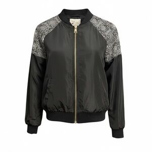 It Girl Black Bomber Jacket Lace Detail Size Medium